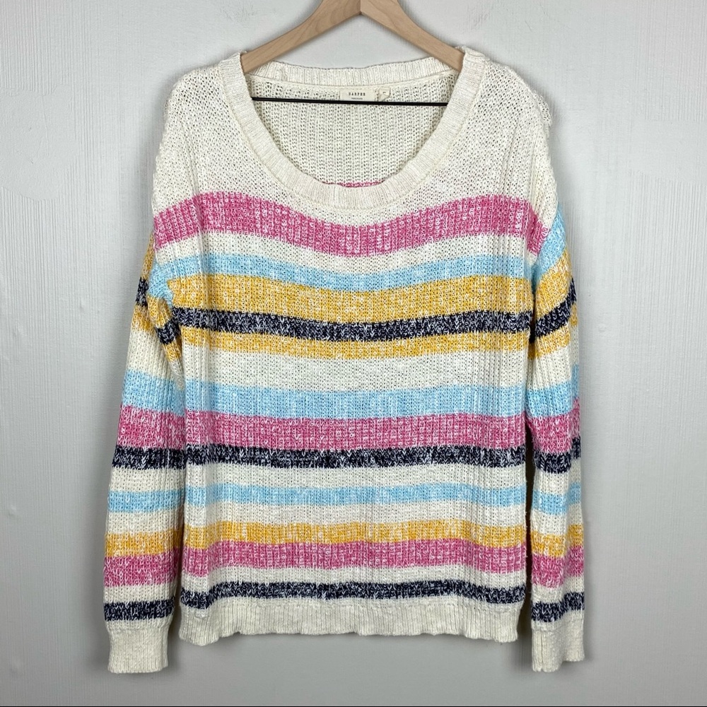 Harper Heritage Sweater Womens‎ Large Striped Scoop Neck Lightweight
